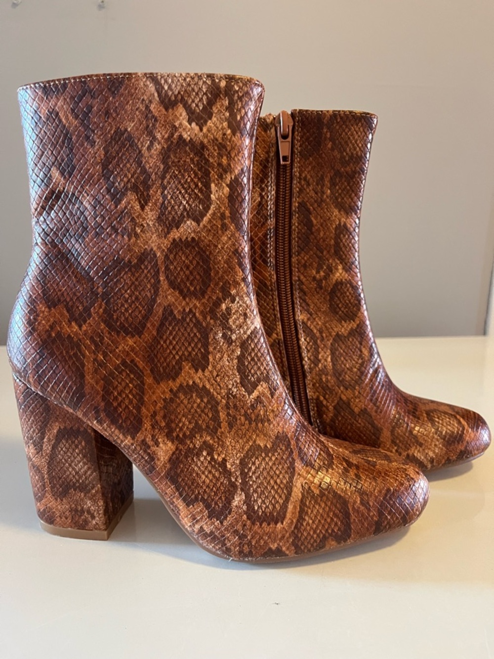 Coconuts by Matisse Brown Snake-Print Block Heel Ankle Boots